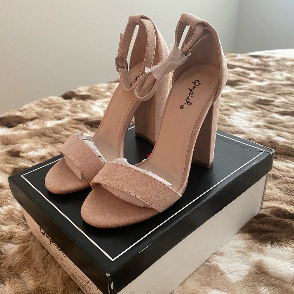 Blush Suede Qupid Heels